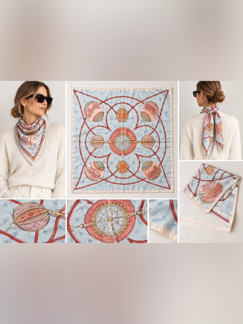 Louis Vuitton Light Blue and Pink 100% silk Scarf